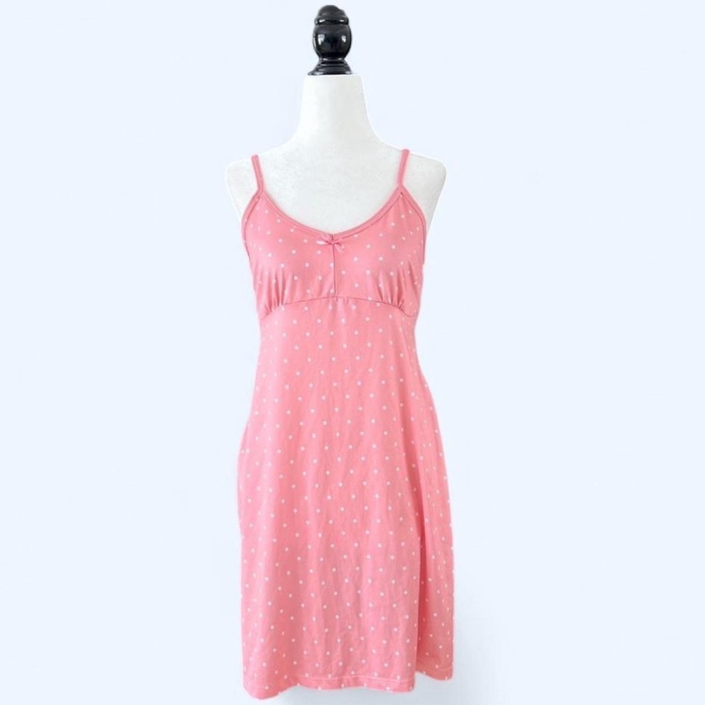 Lver Women’s Pink Polka Dot Babydoll Dress Nightgown Bow Detail Coquette Girl